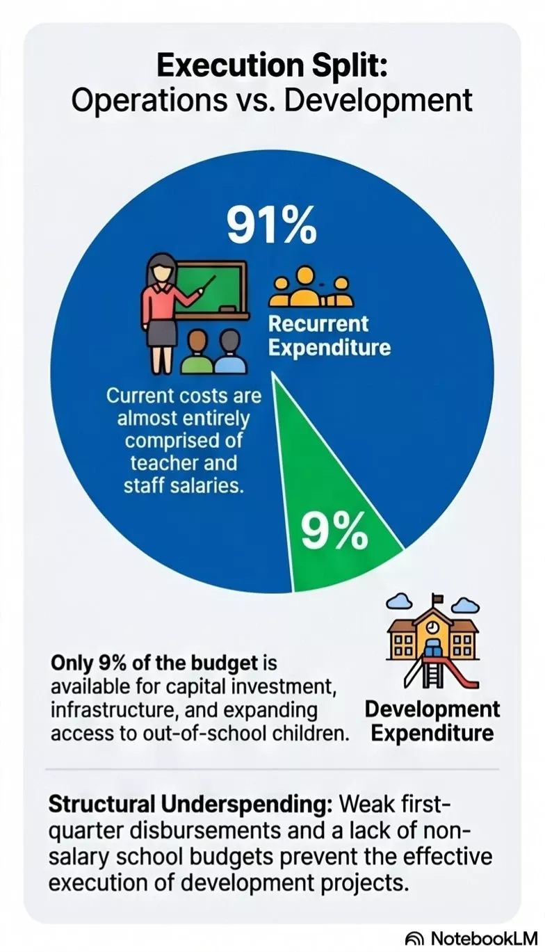 execution split of education spending: operations vs. development